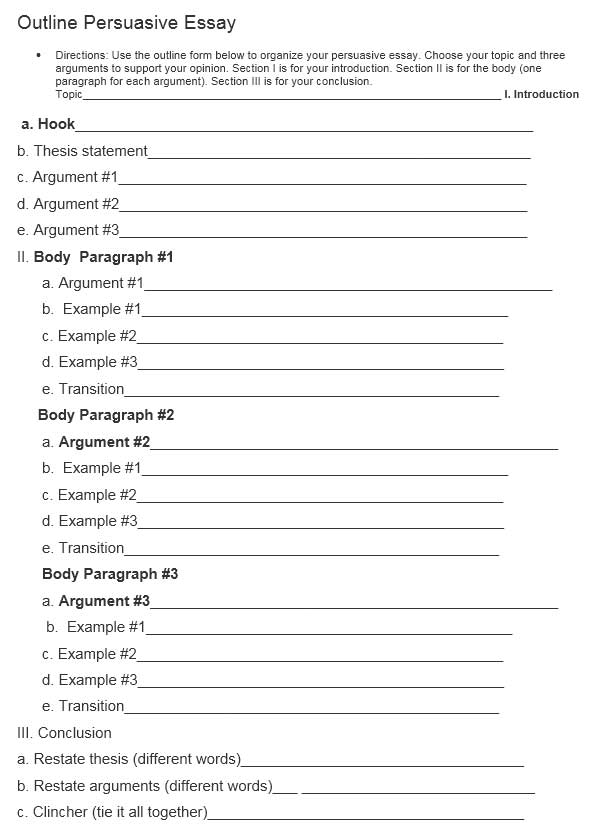 Persuasive essay outline